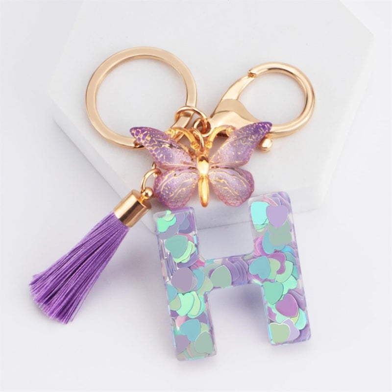 Suweibuke Colourful Cute Initial Letter Keychains for Women Girls with Tassel Butterfly, Charm for Purse Handbags Backpacks - Image 2